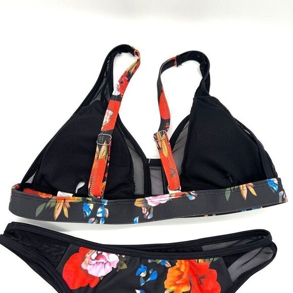 Black and Red Floral Bikini with Mesh Accents Size Medium Unbranded - Picture 8 of 16